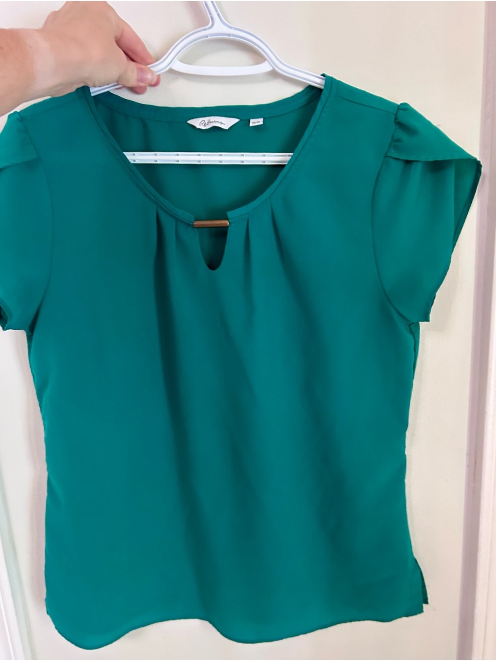 Reitmans Teal Short-Sleeve Keyhole Blouse